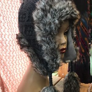 Smokey Grey Mongolian Earflap Hat with Faux Fur